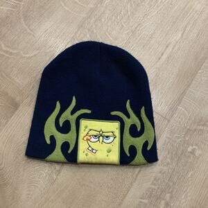 Vintage Y2K Nickelodeon Spongebob SquarePants Flames Beanie 2000s Hat Cap Boys